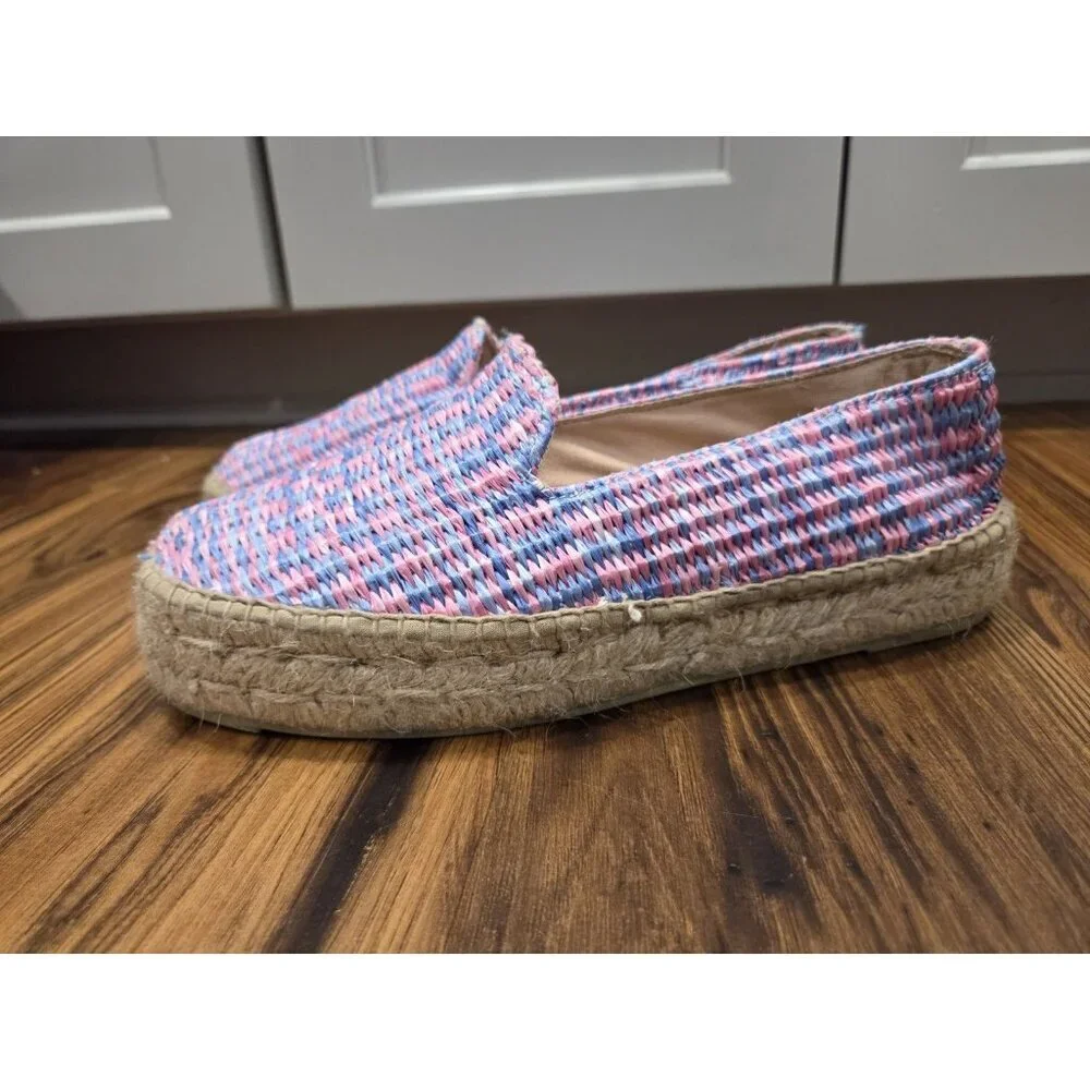 Manebí Platform Espadrilles Pink Blue Woven Raffia Slip On EU 39 US 8.5